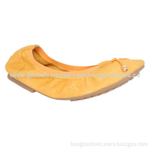 Leather Ballet with Round Toe, Flat Outsole and Heel, Cute Bow and Endings, Elastic